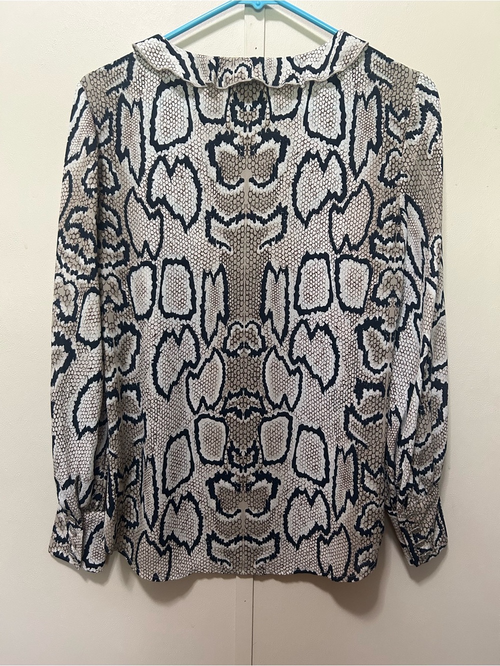 CAbi Snake-Print Long Sleeve Blouse in Beige and Black - Picture 6 of 8